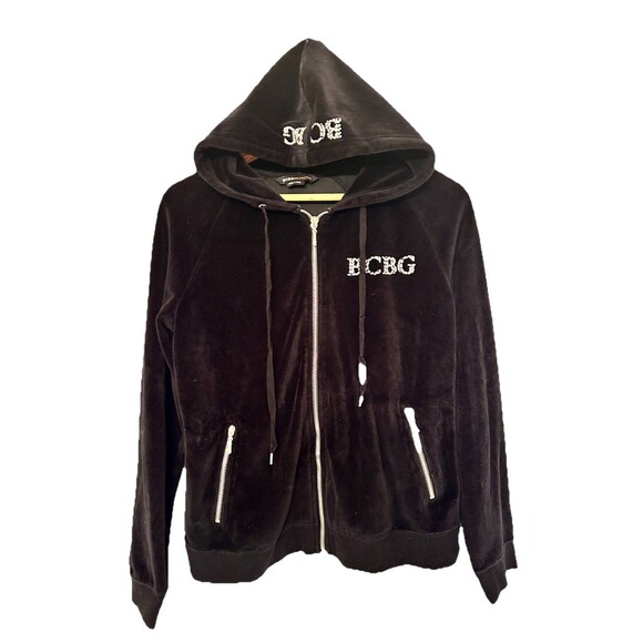 BCBG Y2K  women’s Black velvet Track Suit Front And Back Bling Size M/L Read - Picture 4 of 15
